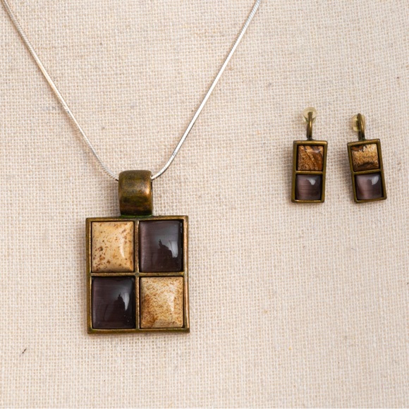 Vintage jewelry set with mid century modern vibe Roman signed neutral shades - Picture 3 of 16